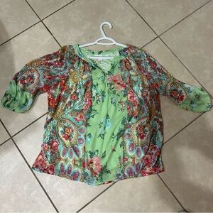 Fig & Flower Colorful Floral Blouse with Paisley Accents 1X